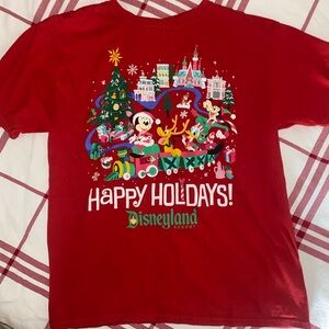 Disneyland Resort Y2K Red Happy Holidays Christmas Mickey Tee Kids Large